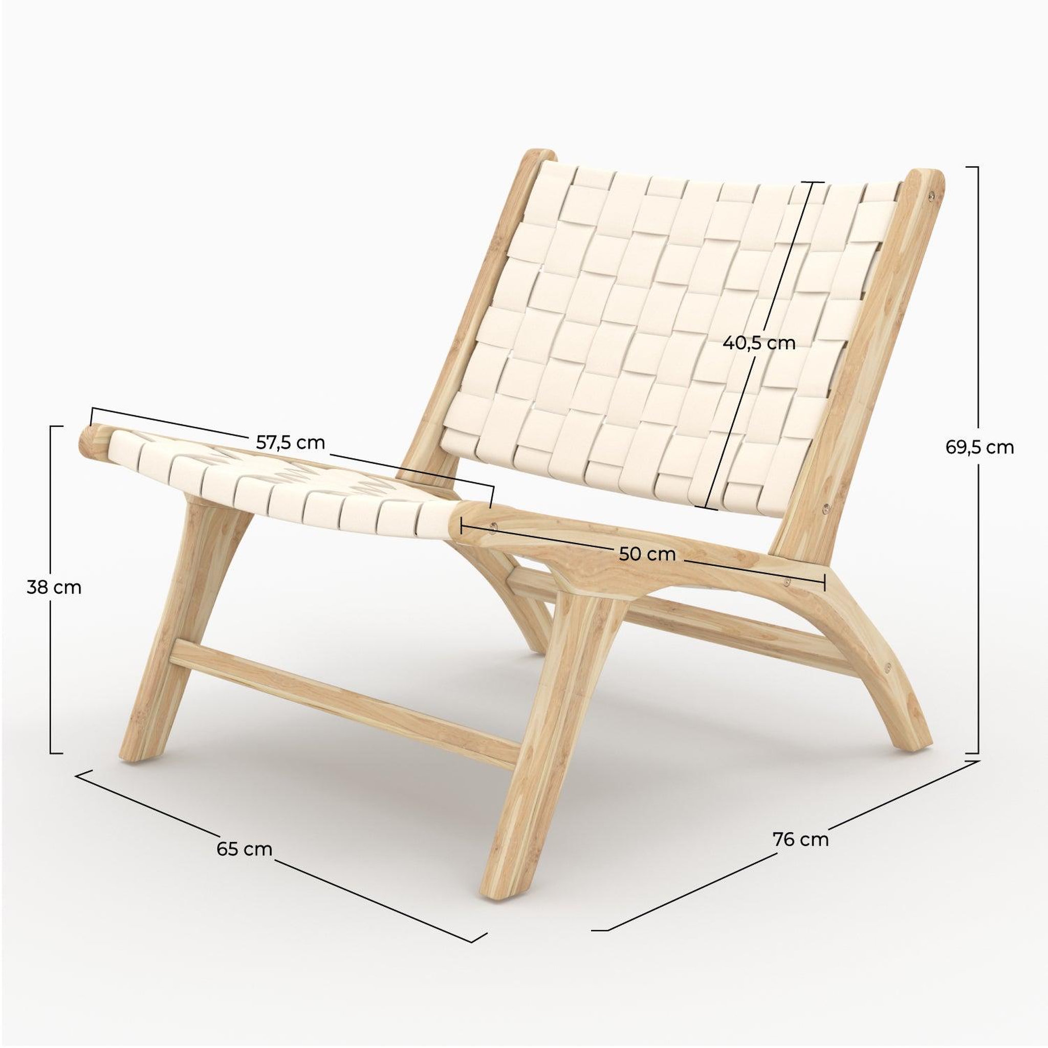 Voir la diapositive 4 : MAISON PAVANE Fauteuil en teck et cuir tressé blanc-Kuna