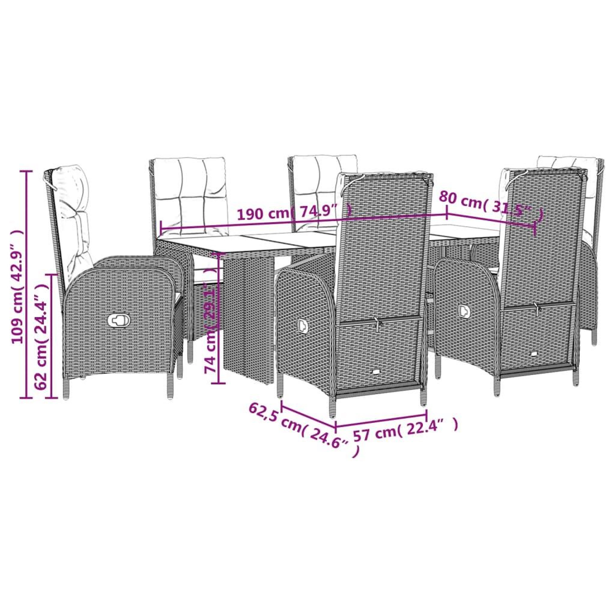Voir la diapositive 6 : VIDAXL Ensemble a manger de jardin coussins 7pcs Noir Resine tressee