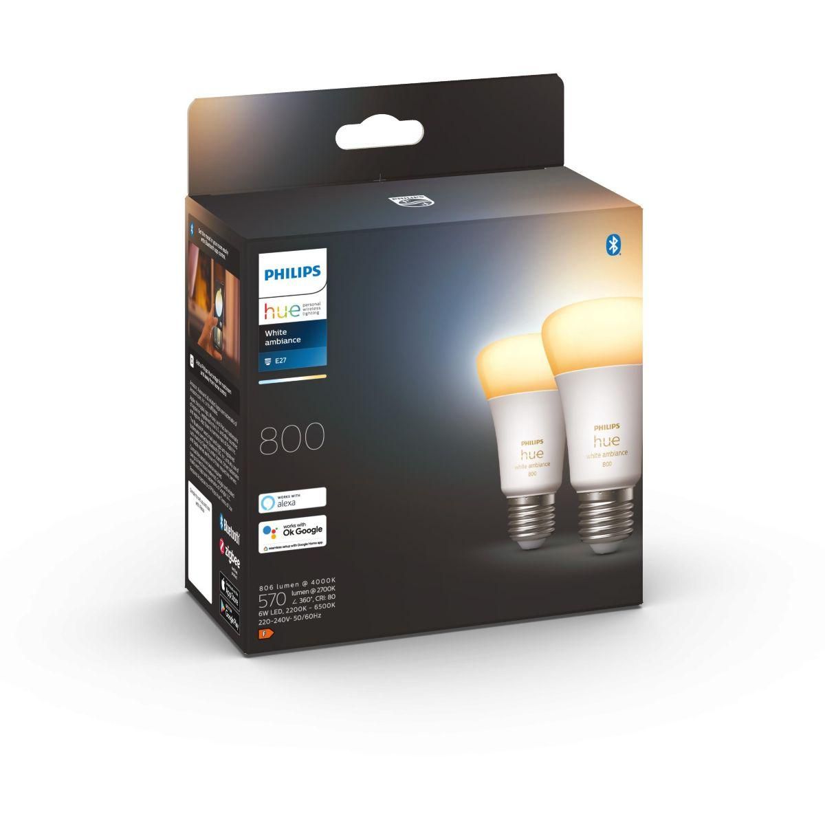 Philips Ampoule LED connectée HUE White Ambiance E27 x2