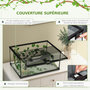Voir la diapositive 5 : PAWHUT Terrarium verre transparent - couvercle treillis métallique coulissant verrouillable, trappe, distributeur eau, thermomètre - noir