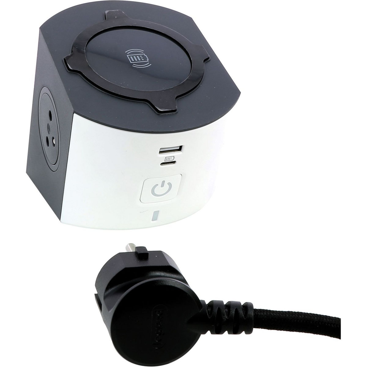 LEGRAND Station de charge 2x2P+T , chargeur sans fil, cordon 2m et USB A+C - blanc/gris