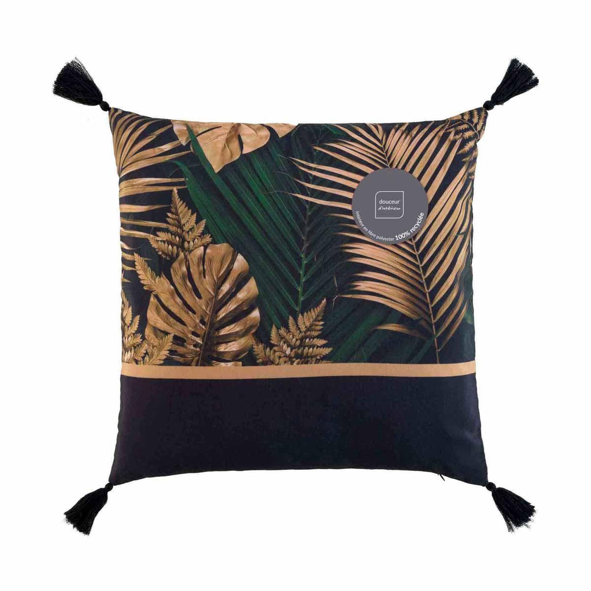 Voir la diapositive 5 : Douceur d'Intérieur Coussin déco imprimé  folidor  45x45cm noir & or