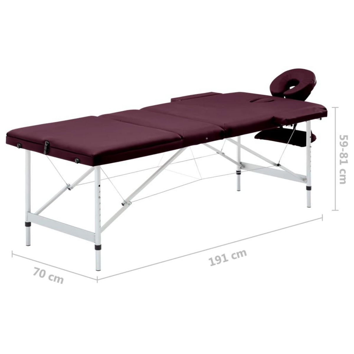 VIDAXL Table de massage pliable 3 zones Aluminium Violet vin