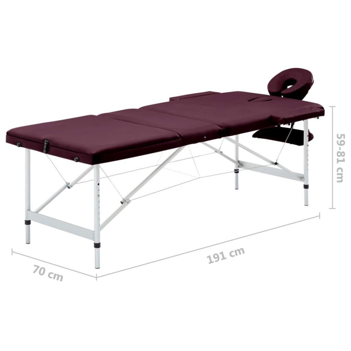 VIDAXL Table de massage pliable 3 zones Aluminium Violet vin