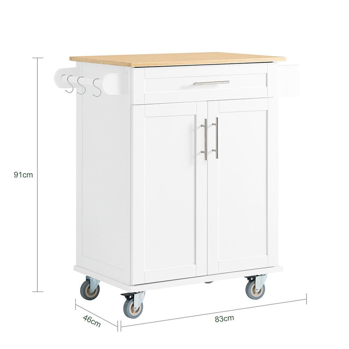 SOBUY Chariot de cuisine blanc avec tiroir et roulettes 83x46x91cm FKW13-II-WN