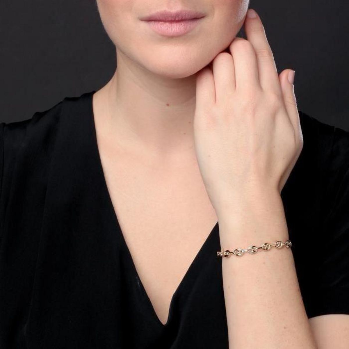 L'ATELIER D'AZUR Bracelet 2 Ors -  Or Bicolore - Maille Grain de Café Jaune et Blanc - Femme