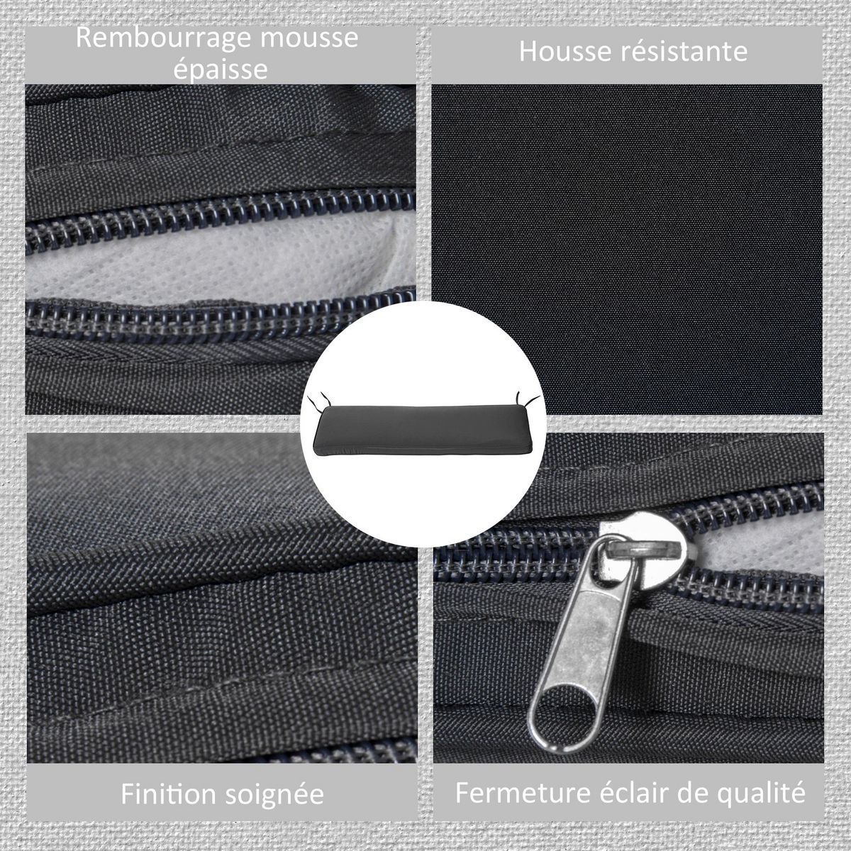 OUTSUNNY Coussin matelas assise pour banc de jardin balancelle canapé 2 places - déhoussable - dim. 110L x 46l x 5H cm - polyester gris