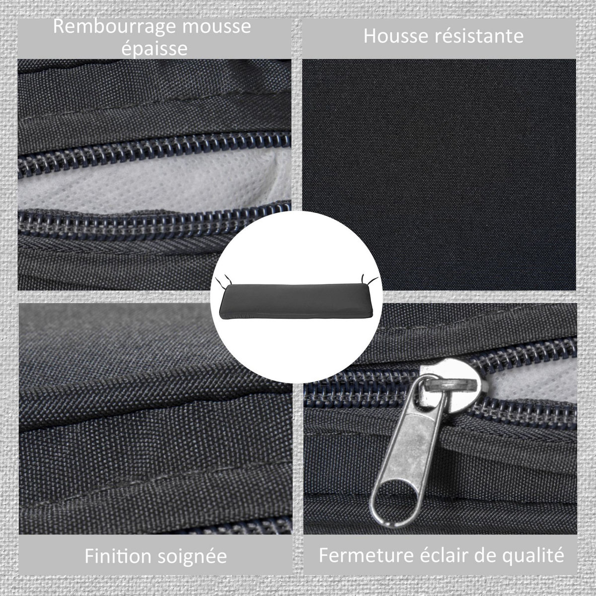 OUTSUNNY Coussin matelas assise pour banc de jardin balancelle canapé 2 places - déhoussable - dim. 110L x 46l x 5H cm - polyester gris