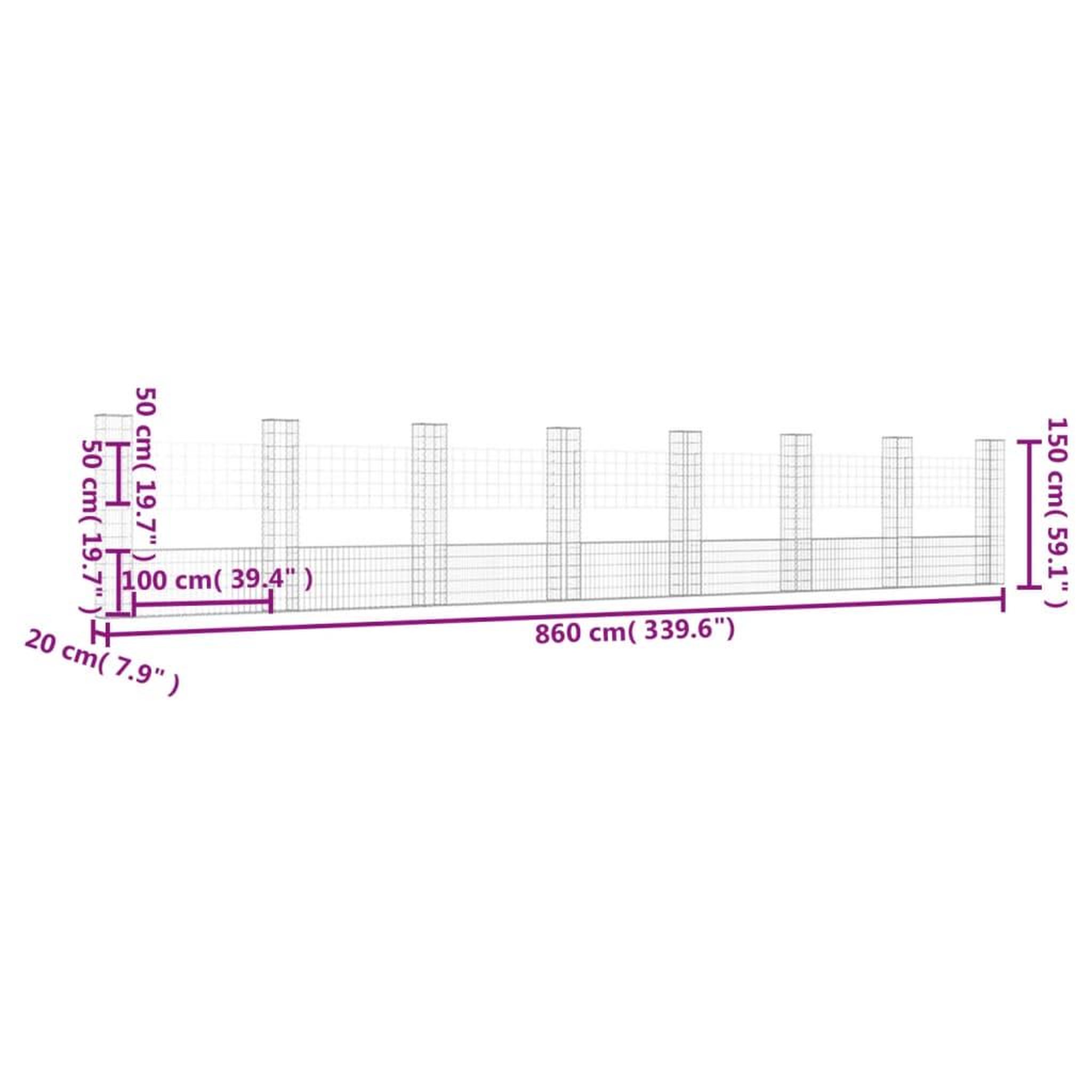 Voir la diapositive 6 : VIDAXL Panier de gabion en forme de U avec 8 poteaux Fer 860x20x150 cm
