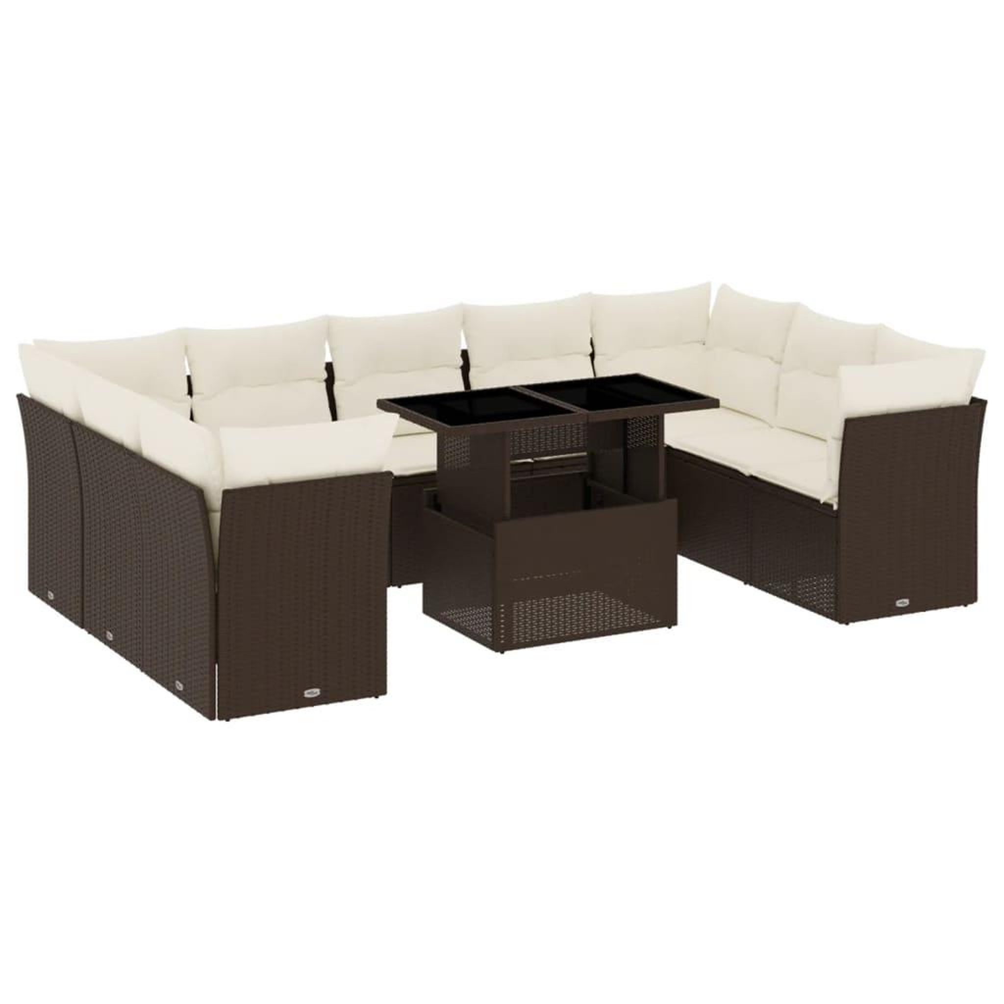 Voir la diapositive 2 : VIDAXL Salon de jardin 10 pcs avec coussins marron resine tressee