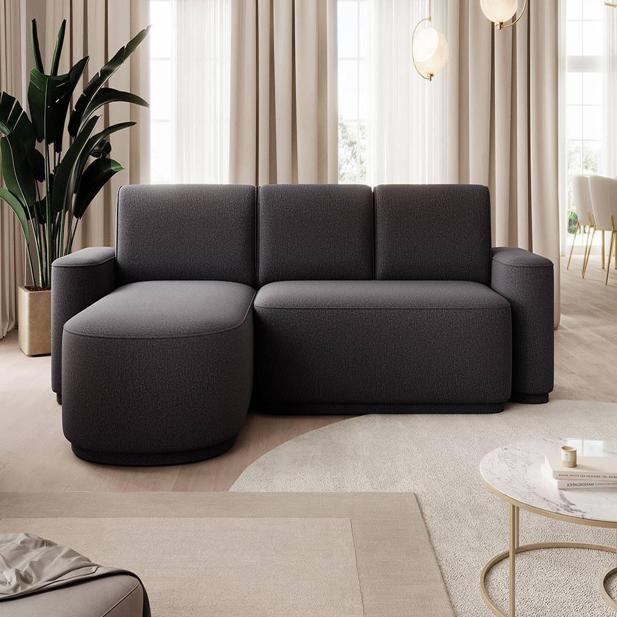 Voir la diapositive 1 : BEST MOBILIER Sam - canapé d'angle gauche 4 places convertible avec coffre en tissu