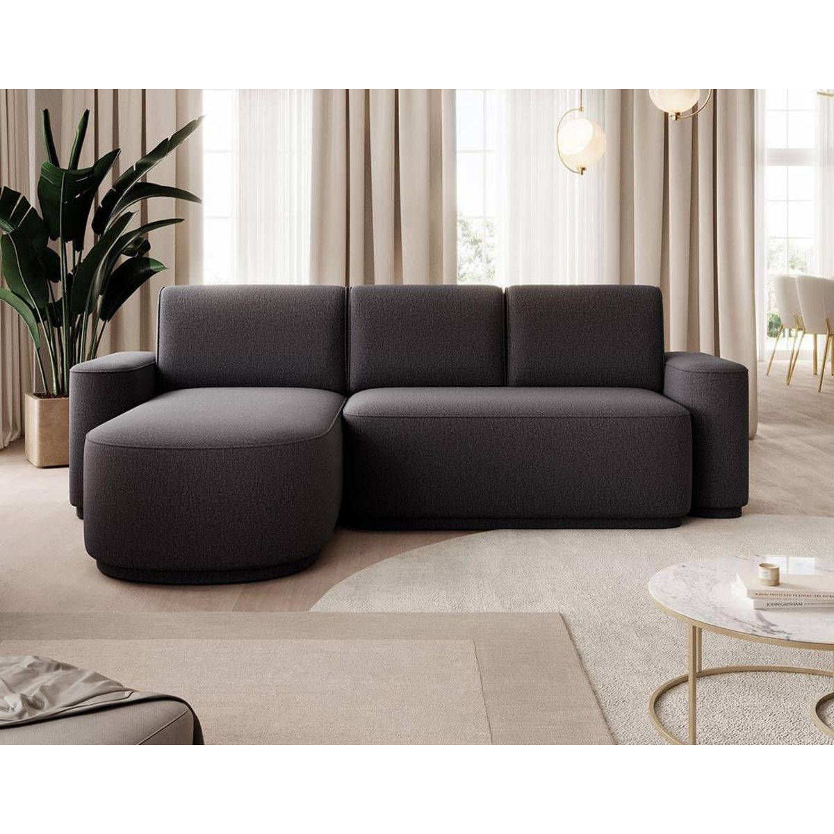 BEST MOBILIER Sam - canapé d'angle gauche 4 places convertible avec coffre en tissu