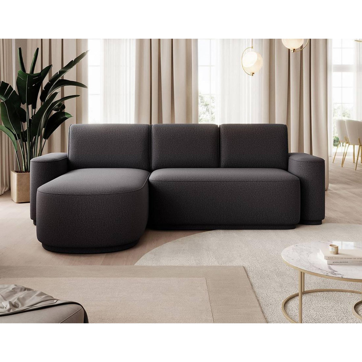 BEST MOBILIER Sam - canapé d'angle gauche 4 places convertible avec coffre en tissu