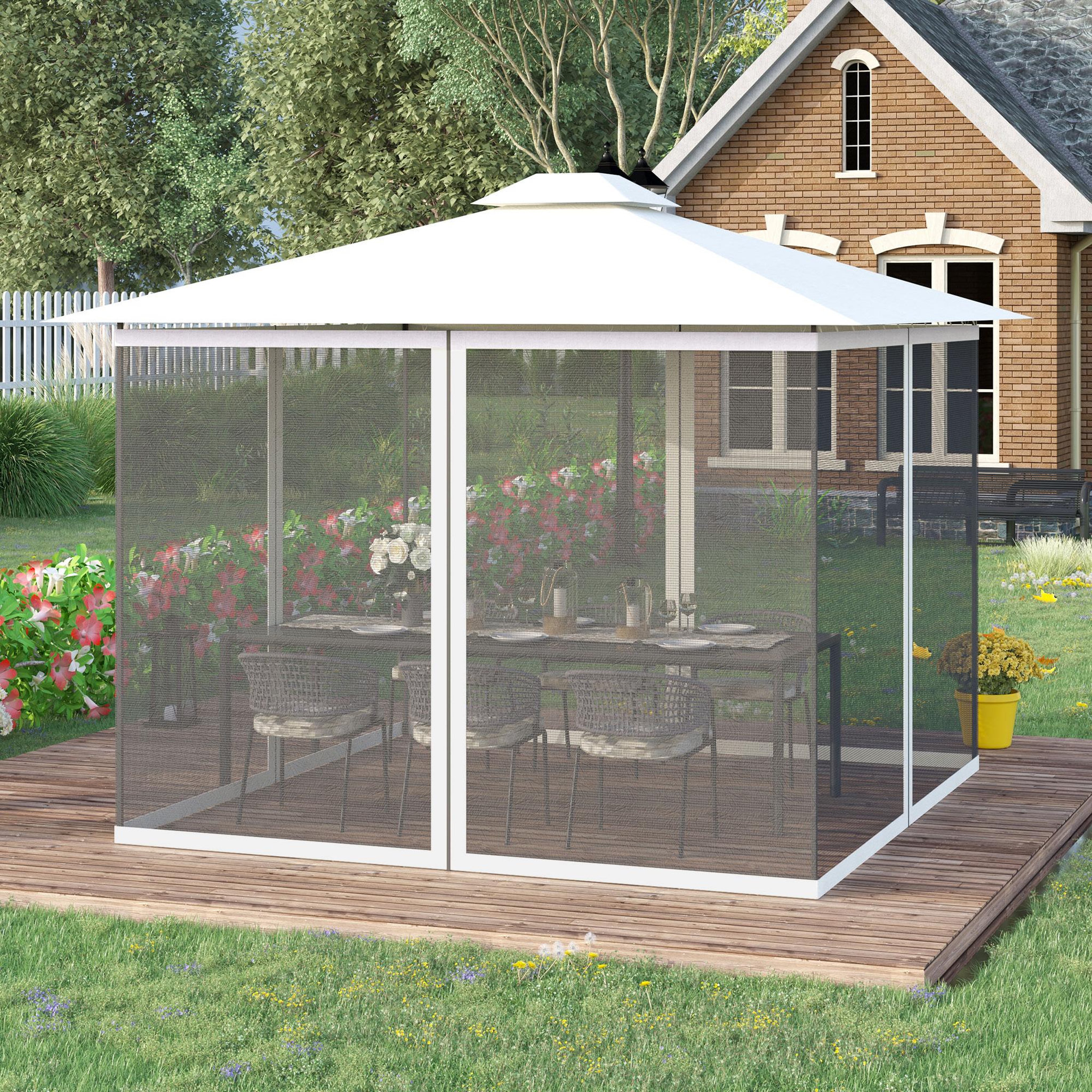 Voir la diapositive 2 : OUTSUNNY Moustiquaires pour tonnelle barnum pavillon de jardin 3 x 4 m - lot de 4 moustiquaires zippées + crochets d'attaches - polyester nylon