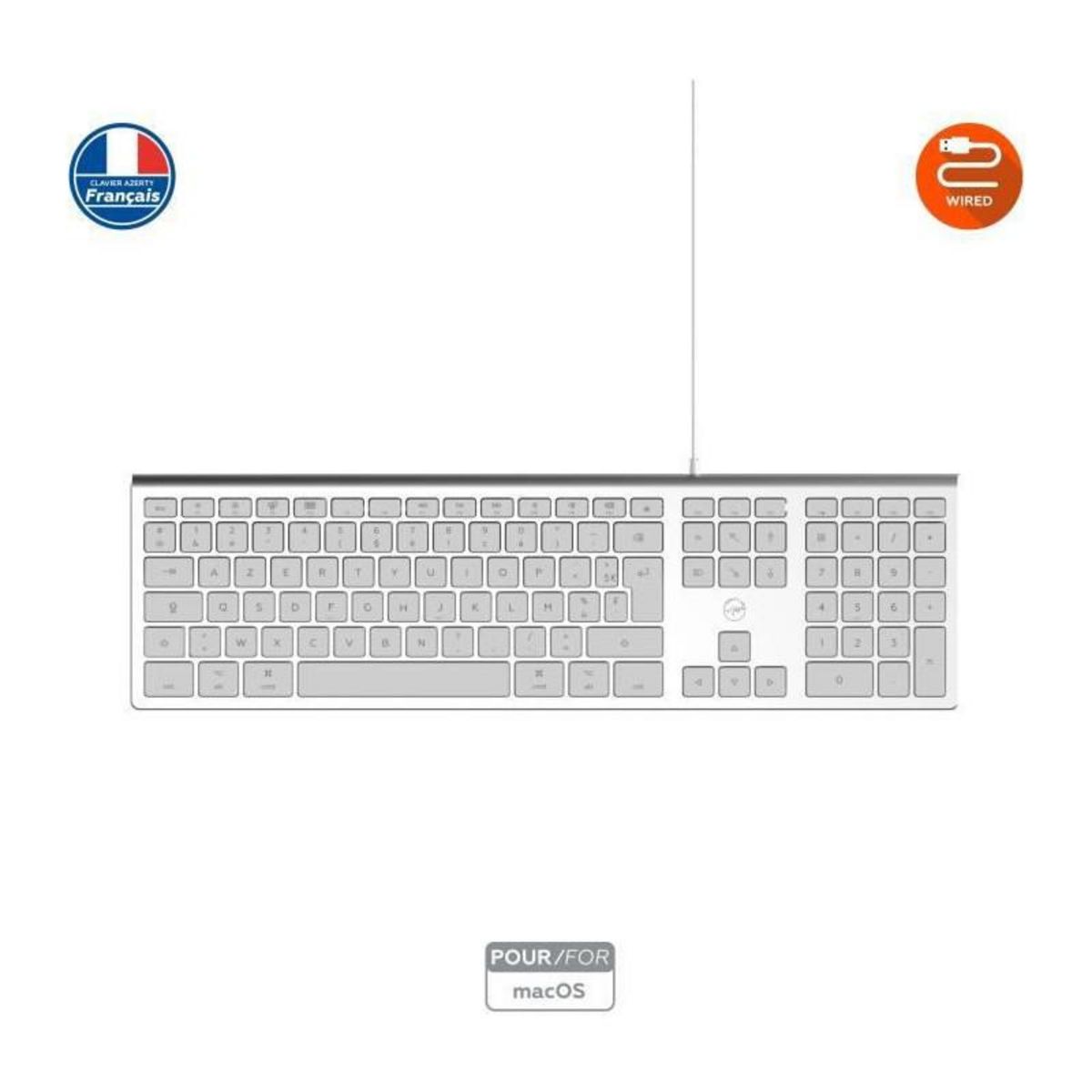 Mobility Lab MOBILITY LAB ML304304 - Clavier Design Touch Filaire avec 2 USB pour Mac - AZERTY - Blanc et argente