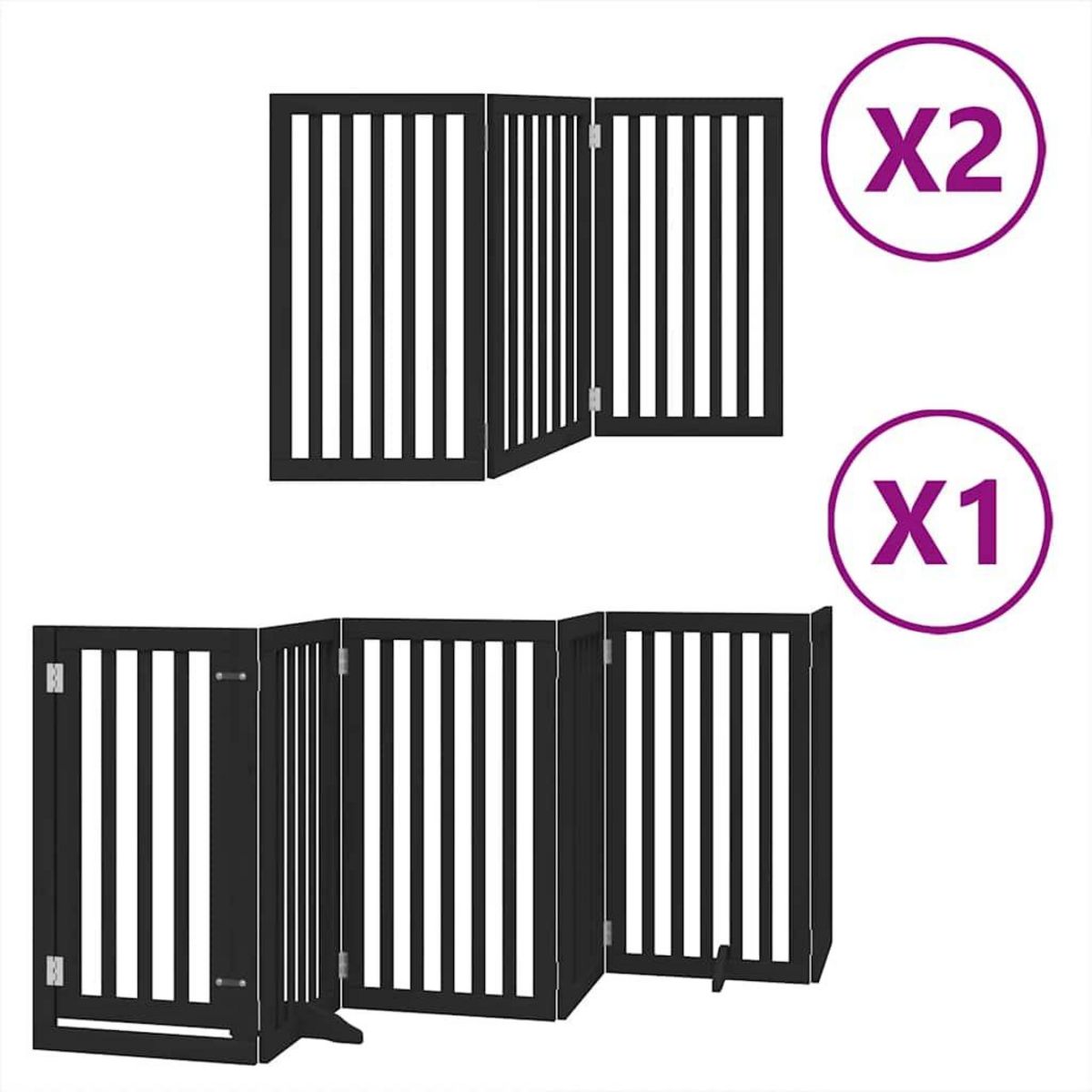 VIDAXL Barriere pour chien porte pliable 12panneaux noir bois peuplier