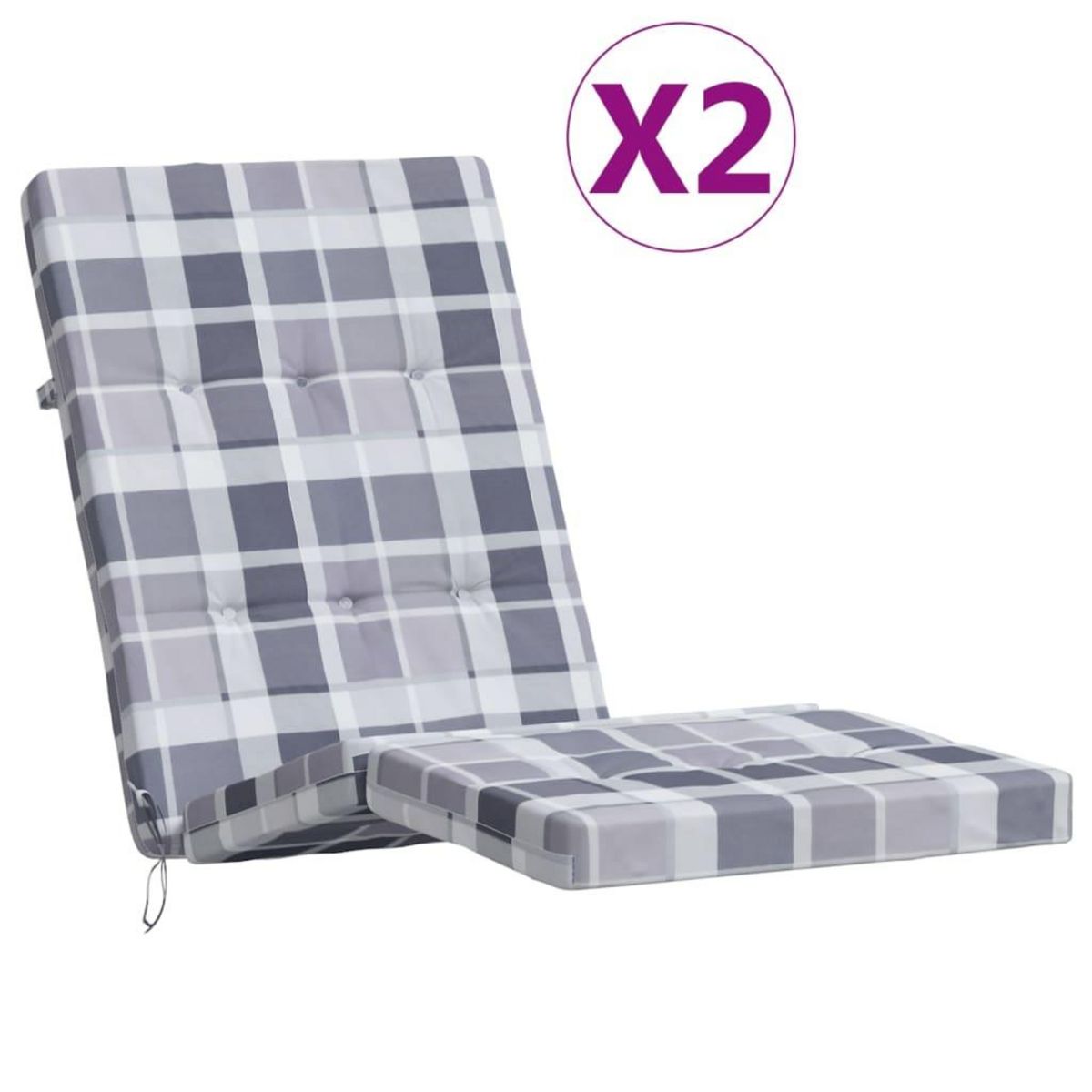 VIDAXL Coussins de chaise longue lot de 2 gris motif a carreaux