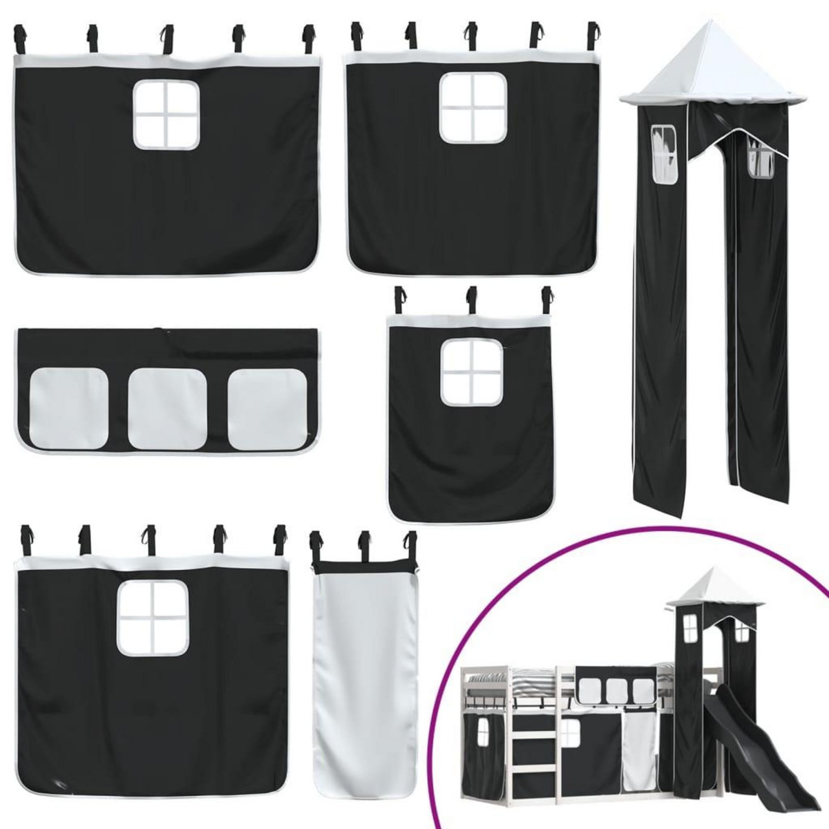 VIDAXL Lit superpose sans matelas avec toboggan blanc noir 90x190 cm