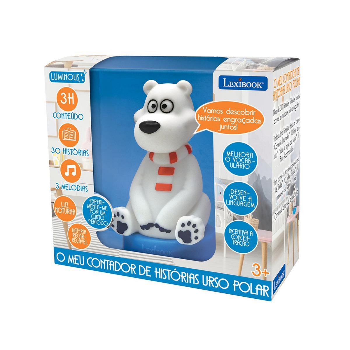 Lexibook Compteur d'histoires Ourson en 3D avec veilleuse (Portuguais)