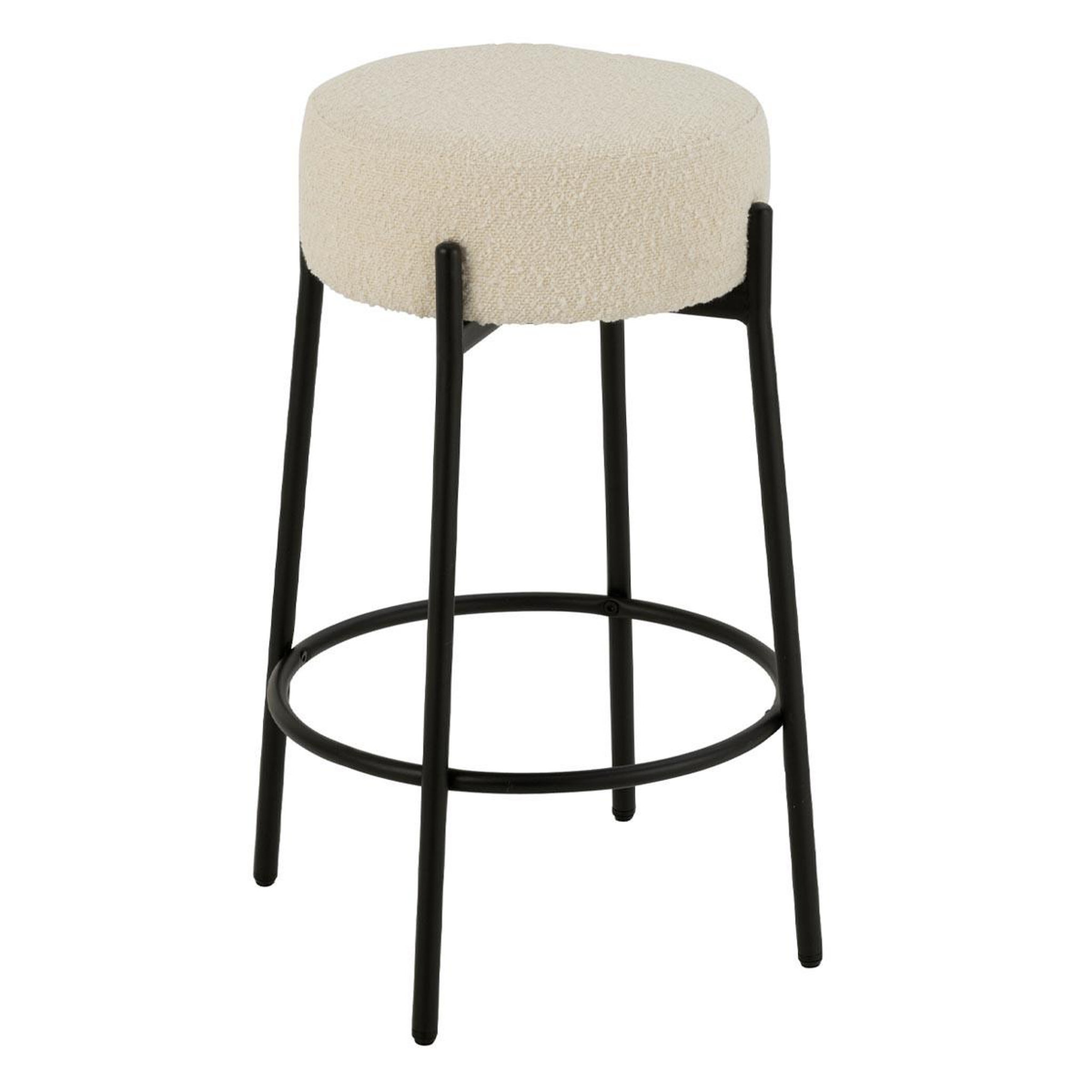 J-LINE Tabouret de Bar en Tissu Bouclé  Aldo  67cm Blanc