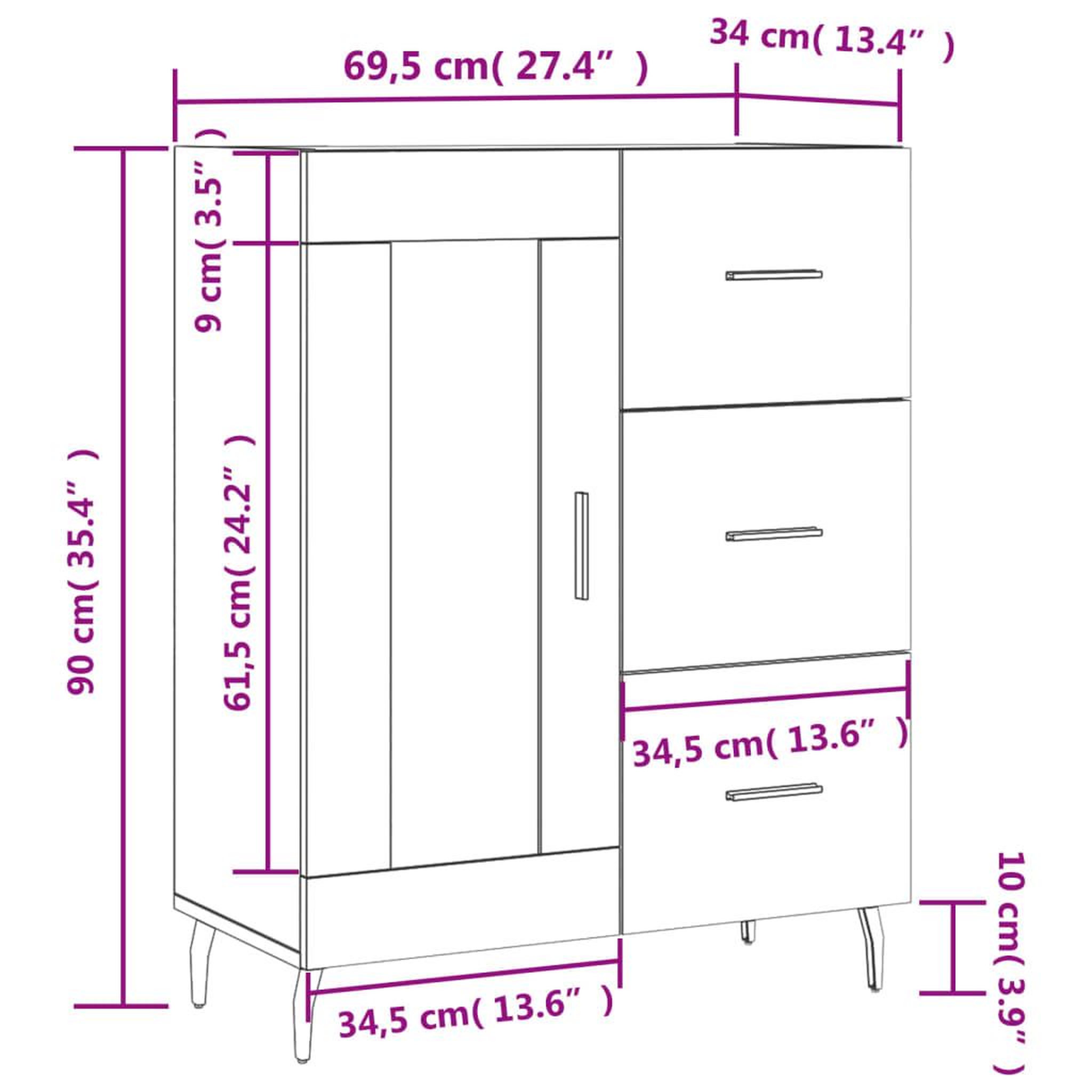 Voir la diapositive 6 : VIDAXL Buffet blanc 69,5x34x90 cm bois d'ingenierie