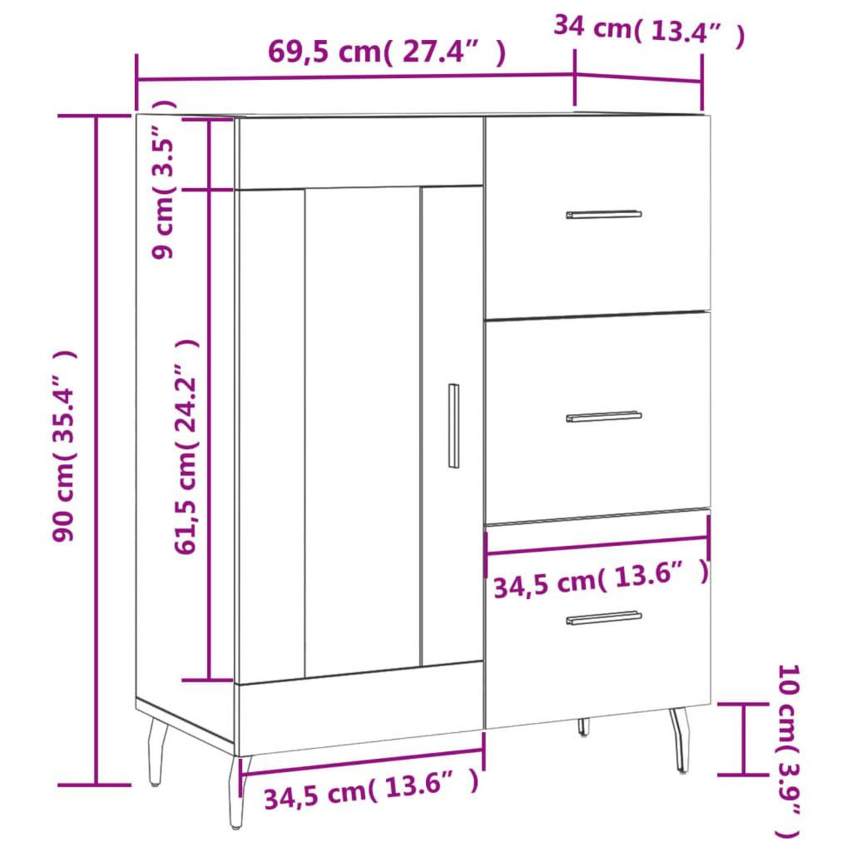 VIDAXL Buffet blanc 69,5x34x90 cm bois d'ingenierie