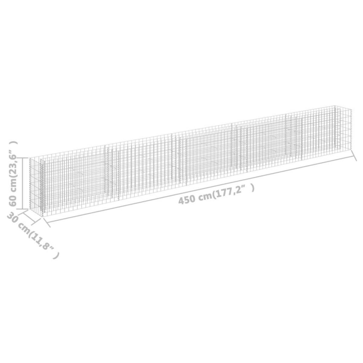 VIDAXL Lit sureleve a gabion Acier galvanise 450x30x60 cm