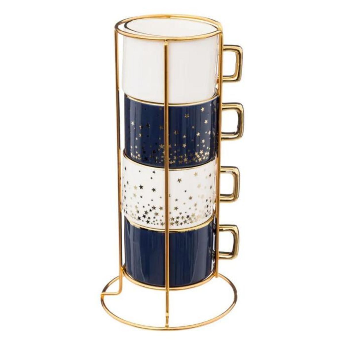 Paris Prix Lot de 4 Mugs sur Rack  Etoiles  17cl Blanc & Bleu