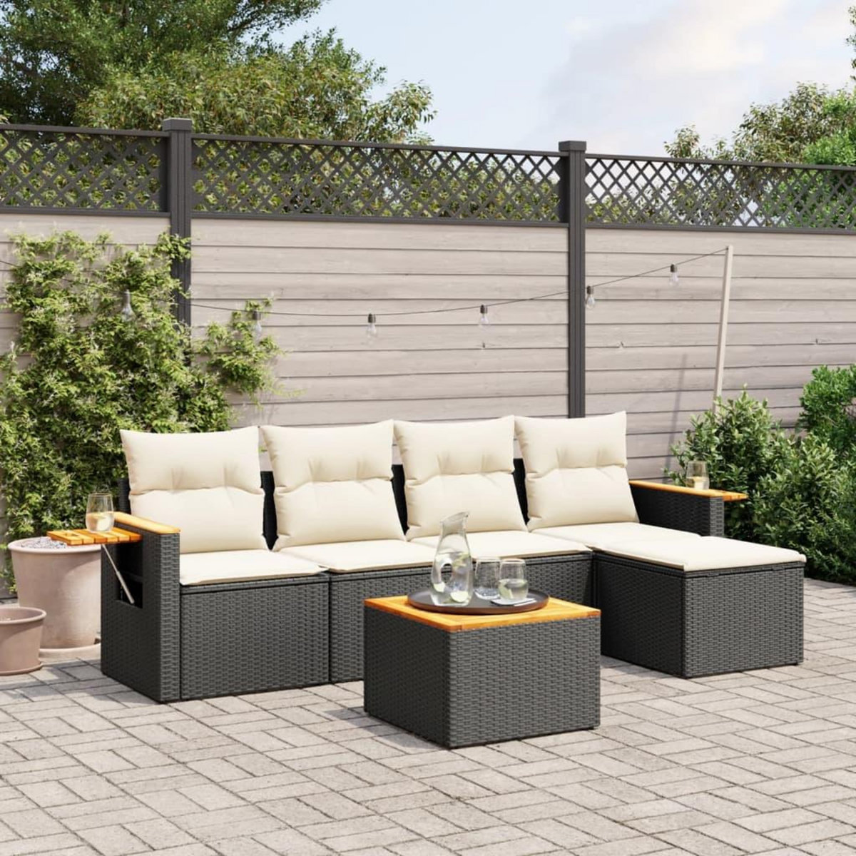 VIDAXL Salon de jardin 6 pcs avec coussins noir resine tressee