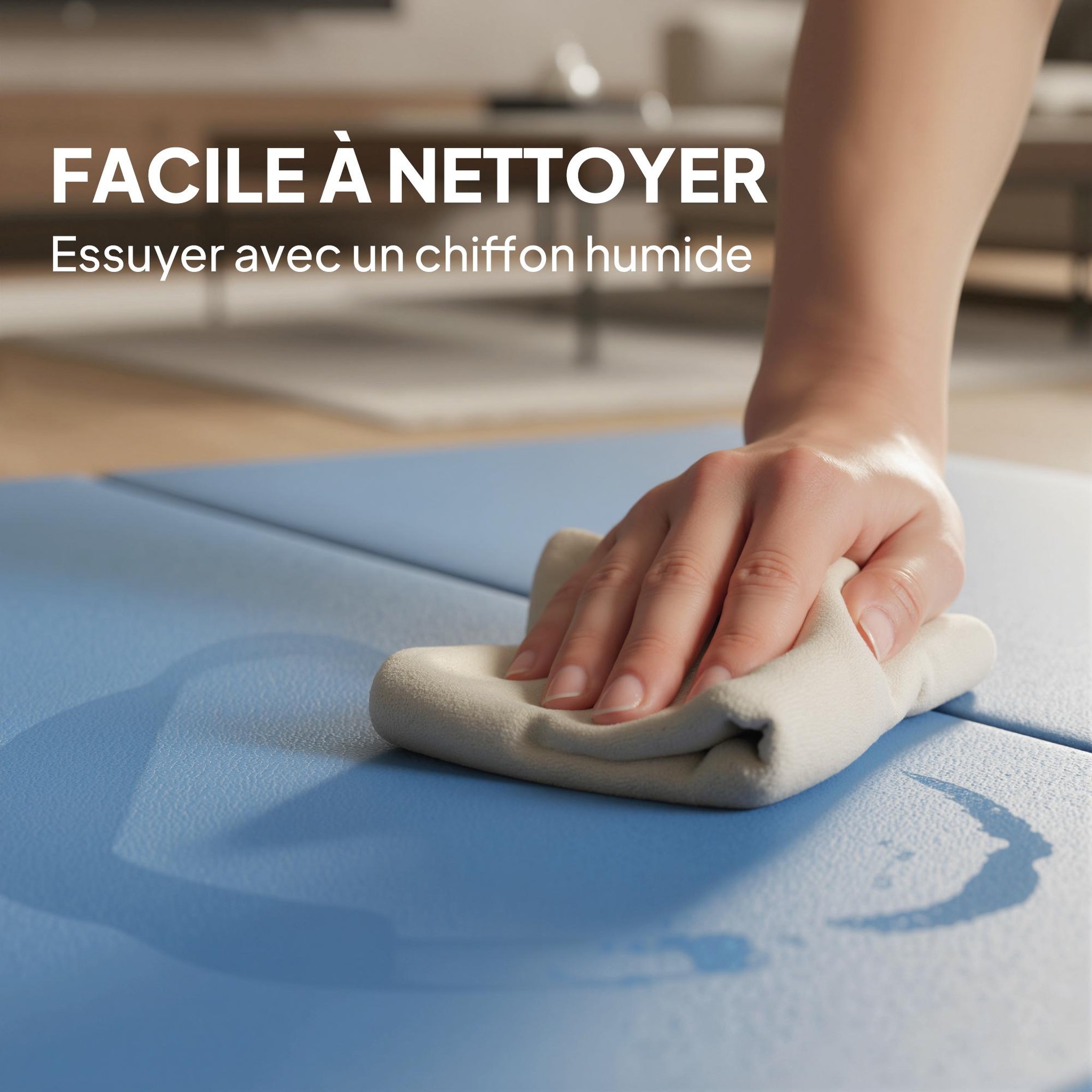 Voir la diapositive 6 : HOMCOM Tapis de gym yoga fitness pliable - poignée - revêtement synthétique - bleu