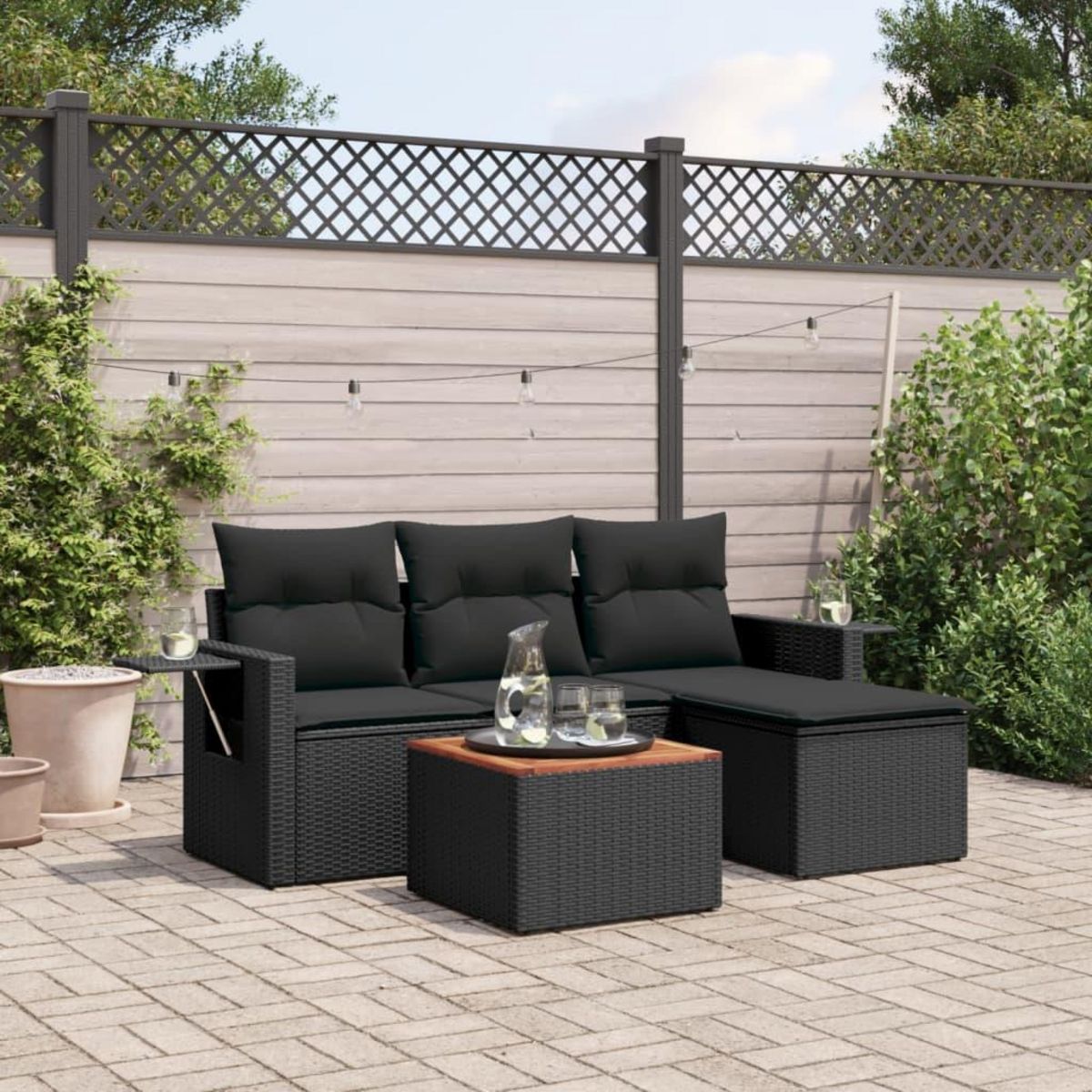 VIDAXL Salon de jardin 5 pcs avec coussins noir resine tressee