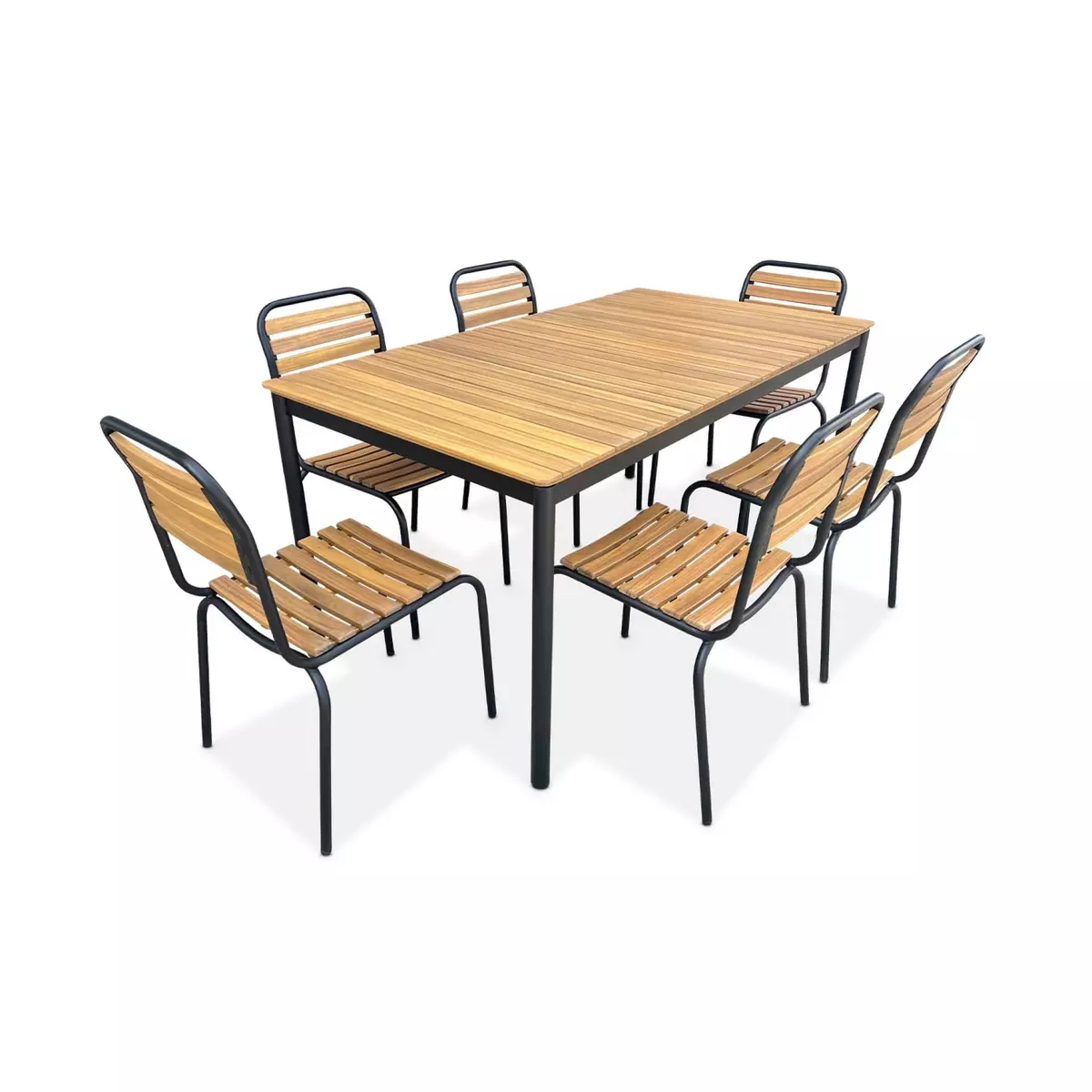 SWEEEK Set complet noir table + 6 chaises TABARA. acier et bois d'acacia FSP