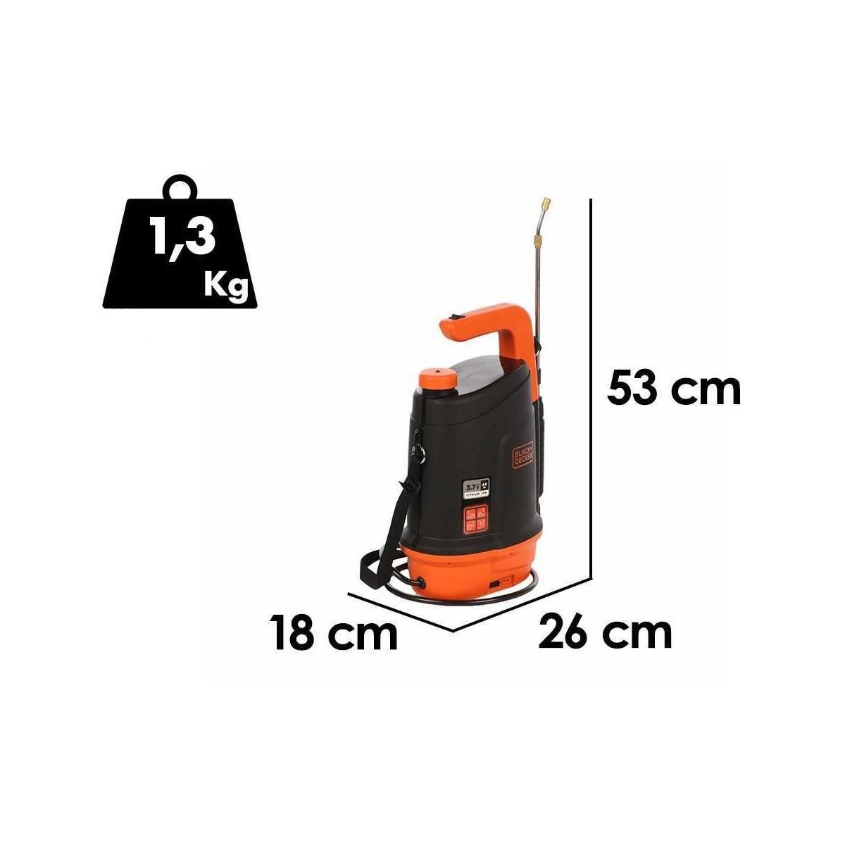 Black et Decker Pulvérisateur Électrique 5L, Batterie Lithium 3,7 V / 2,6 Ah Pulvérisateur Jardin Végétaux + Lance Télescopique Black+Decker