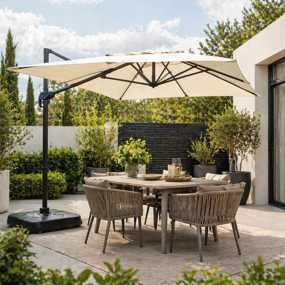 CONCEPT USINE Parasol rectangulaire 2x3m déporté rotatif écru PIANA