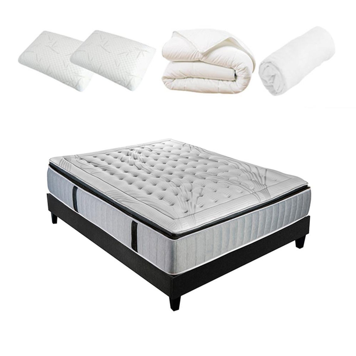 OLYMPE LITERIE OLYMPE LITERIE | Pack Prêt à dormir PHIGALIE | Matelas Ressorts ensachés + Sommier + Accessoires