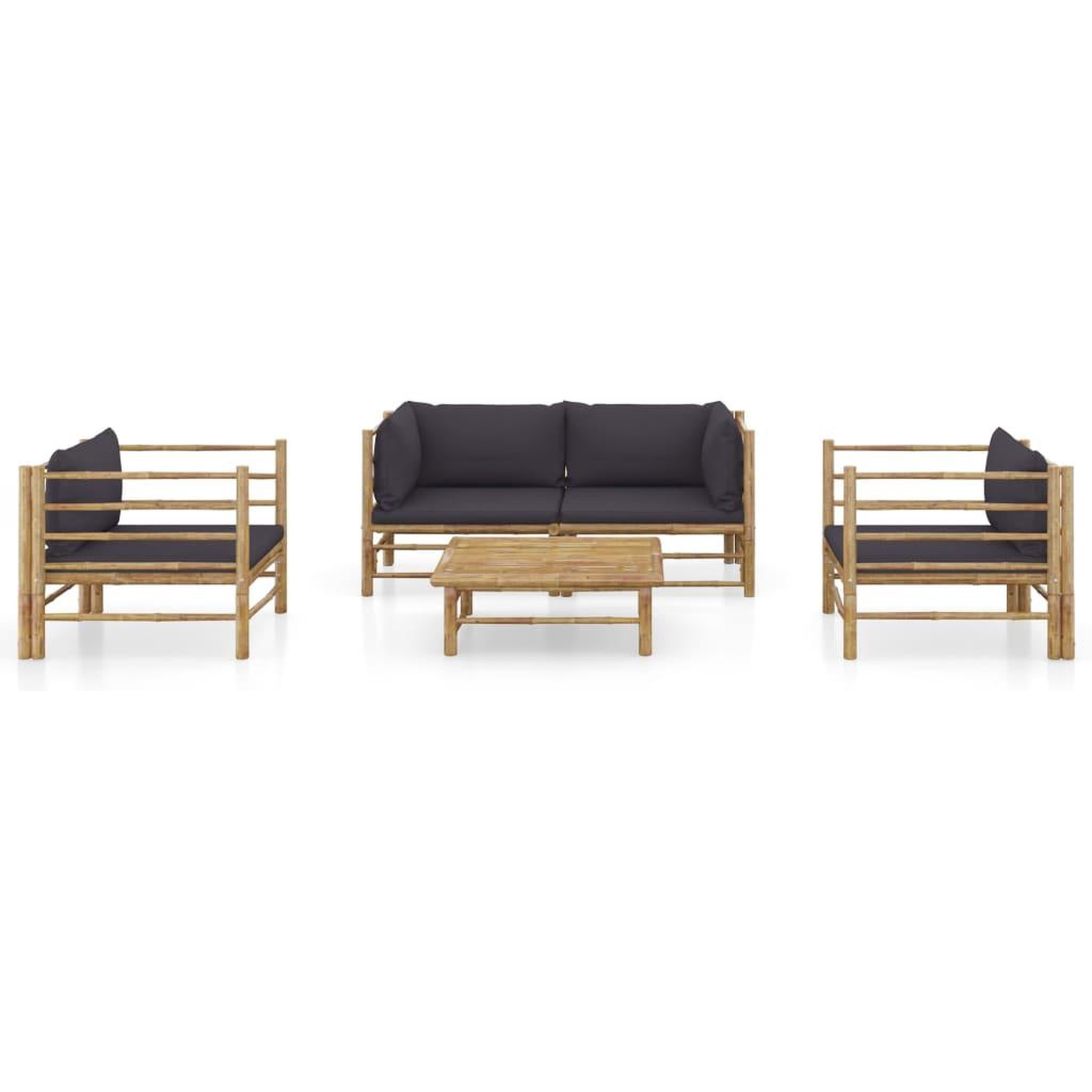 Voir la diapositive 2 : VIDAXL Salon de jardin 5 pcs avec coussins gris fonce bambou