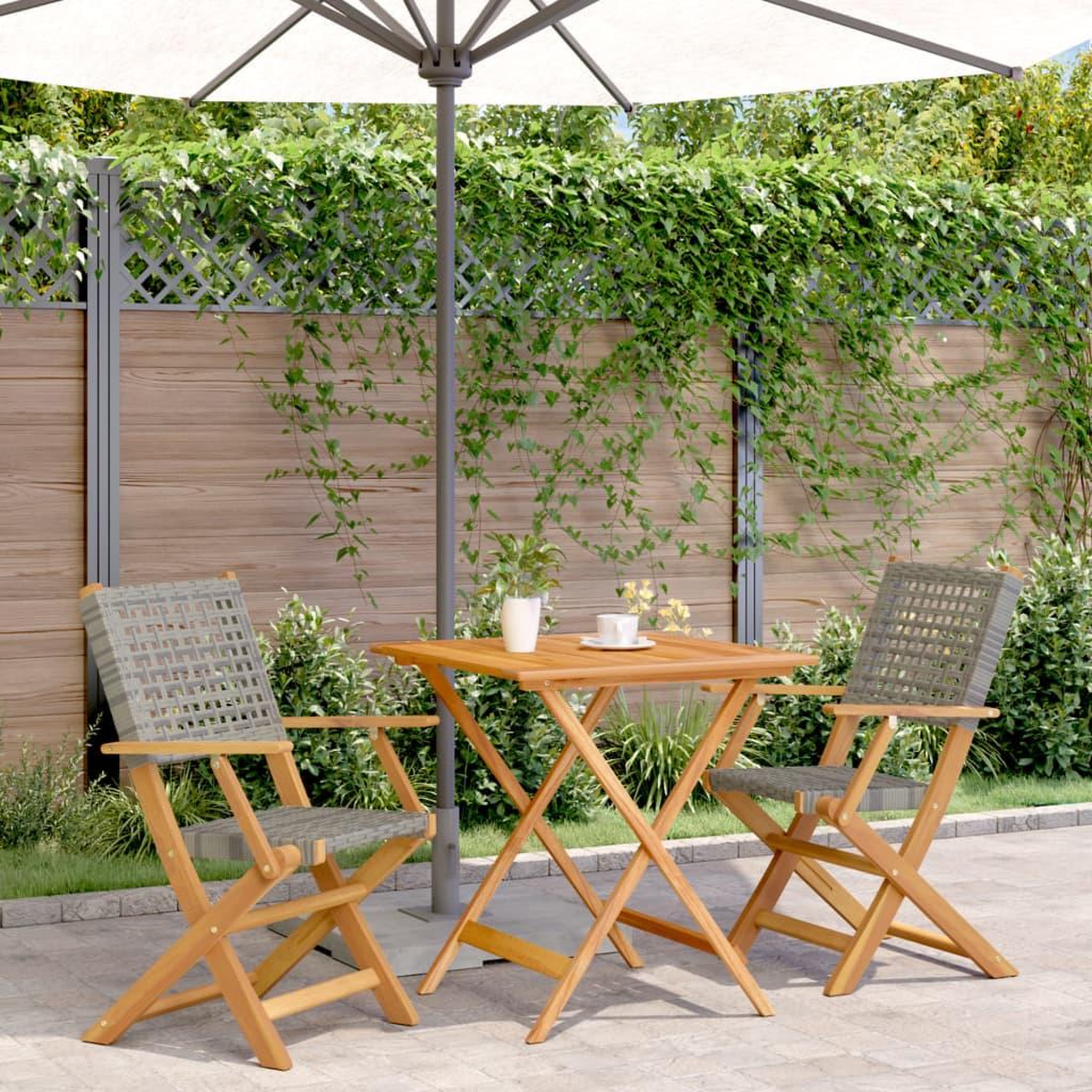 Voir la diapositive 1 : VIDAXL Ensemble de bistro 3 pcs gris resine tressee et bois massif