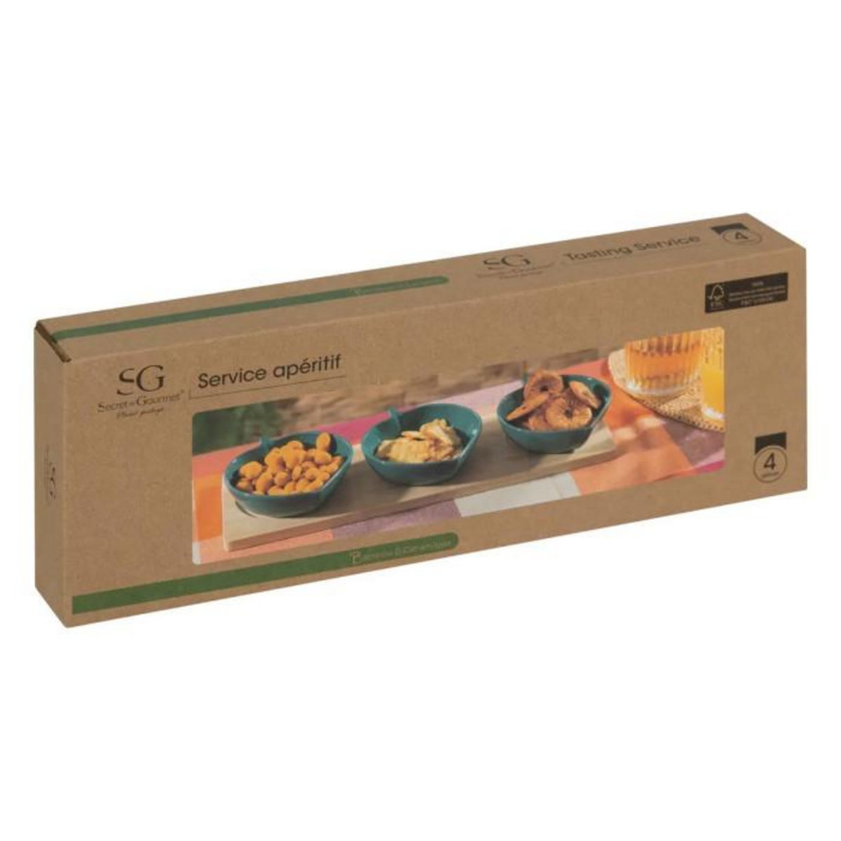 SECRET DE GOURMET Service Apéritif 4 Pièces  Yucatan  32cm Beige