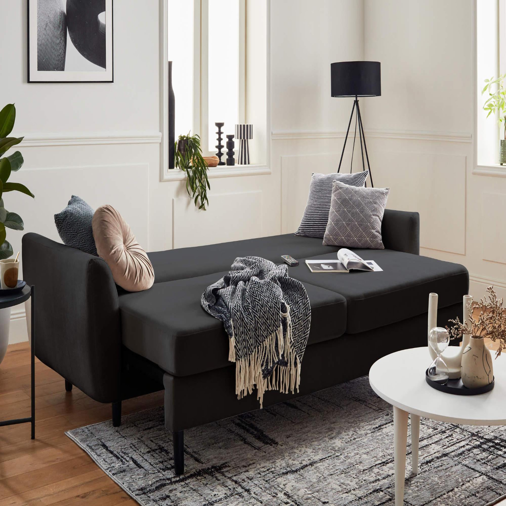 Voir la diapositive 3 : BEST MOBILIER Nils - canapé droit 3 places convertible - avec coffre de rangement - velours