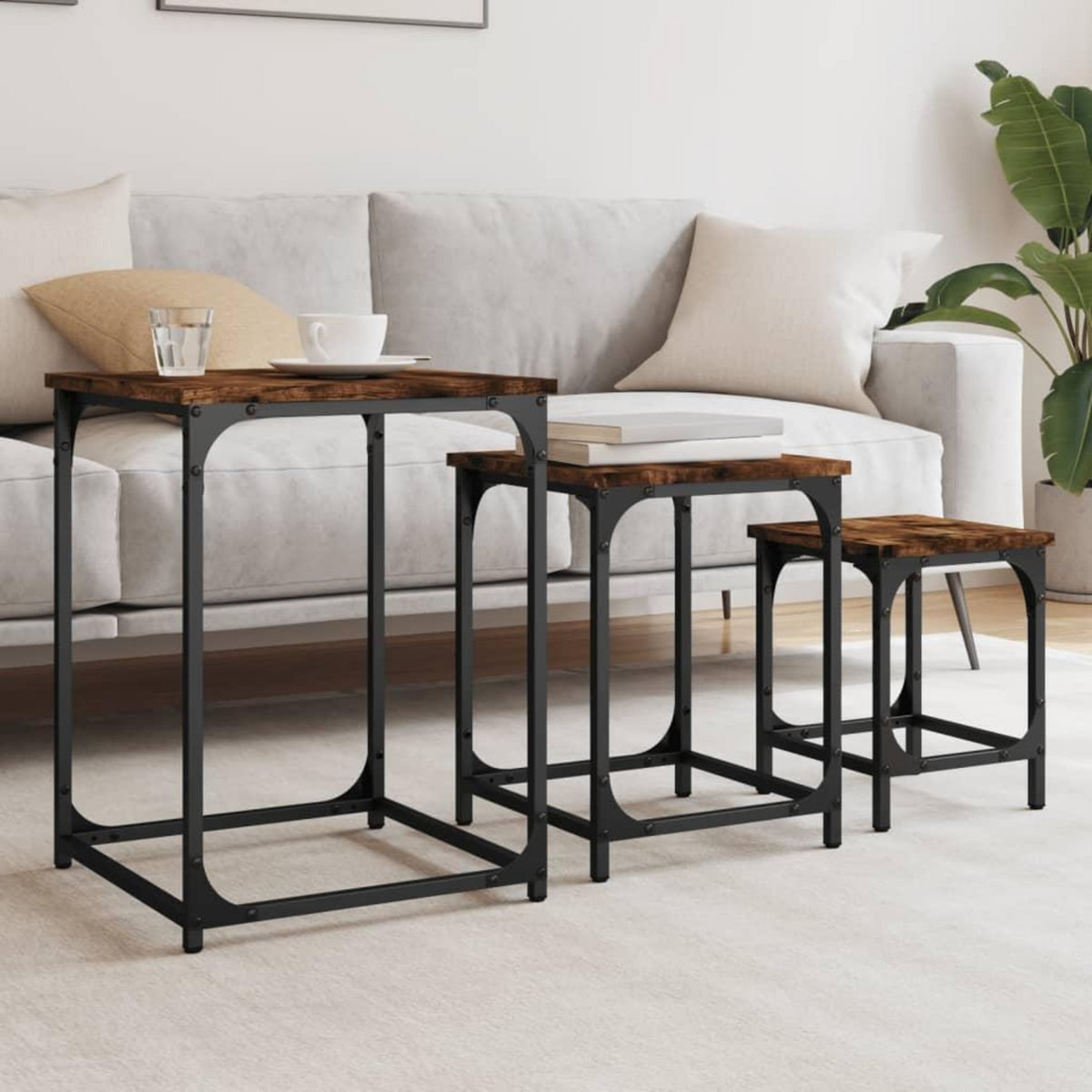 VIDAXL Tables basses gigognes 3 pcs chene fume bois d'ingenierie