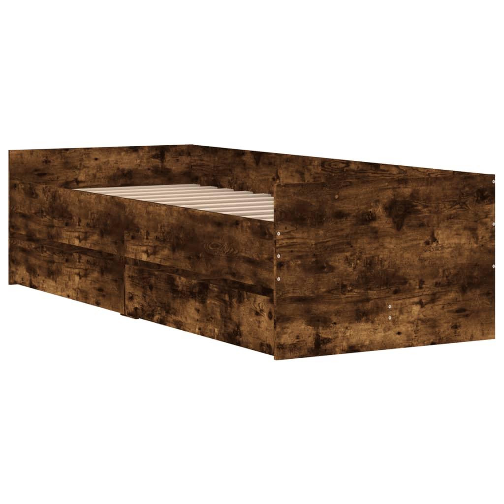 Voir la diapositive 4 : VIDAXL Cadre de lit avec tiroirs sans matelas chene fume 100x200 cm