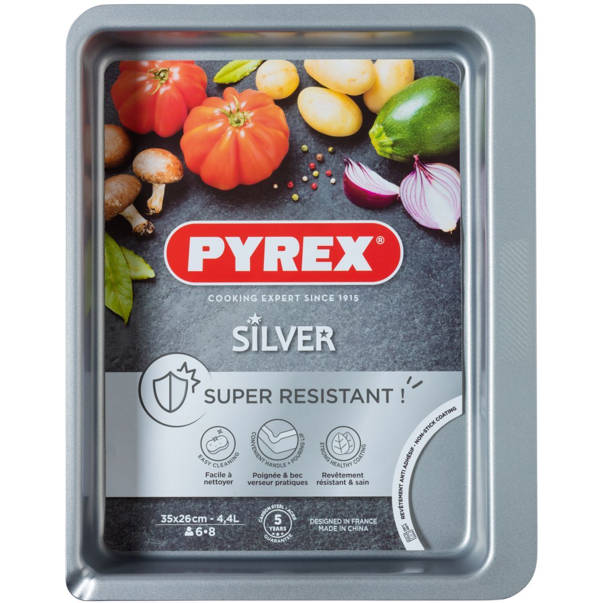 PYREX Plat à four rectangle 35x26cm en métal MAGIC SILVER