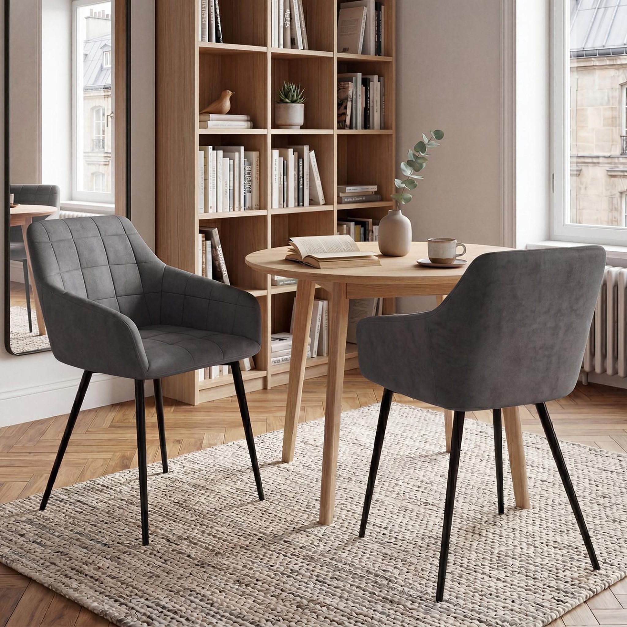 Voir la diapositive 2 : ID MARKET Lot de 2 chaises de salle à manger, fauteuils de table mady en velours gris foncé