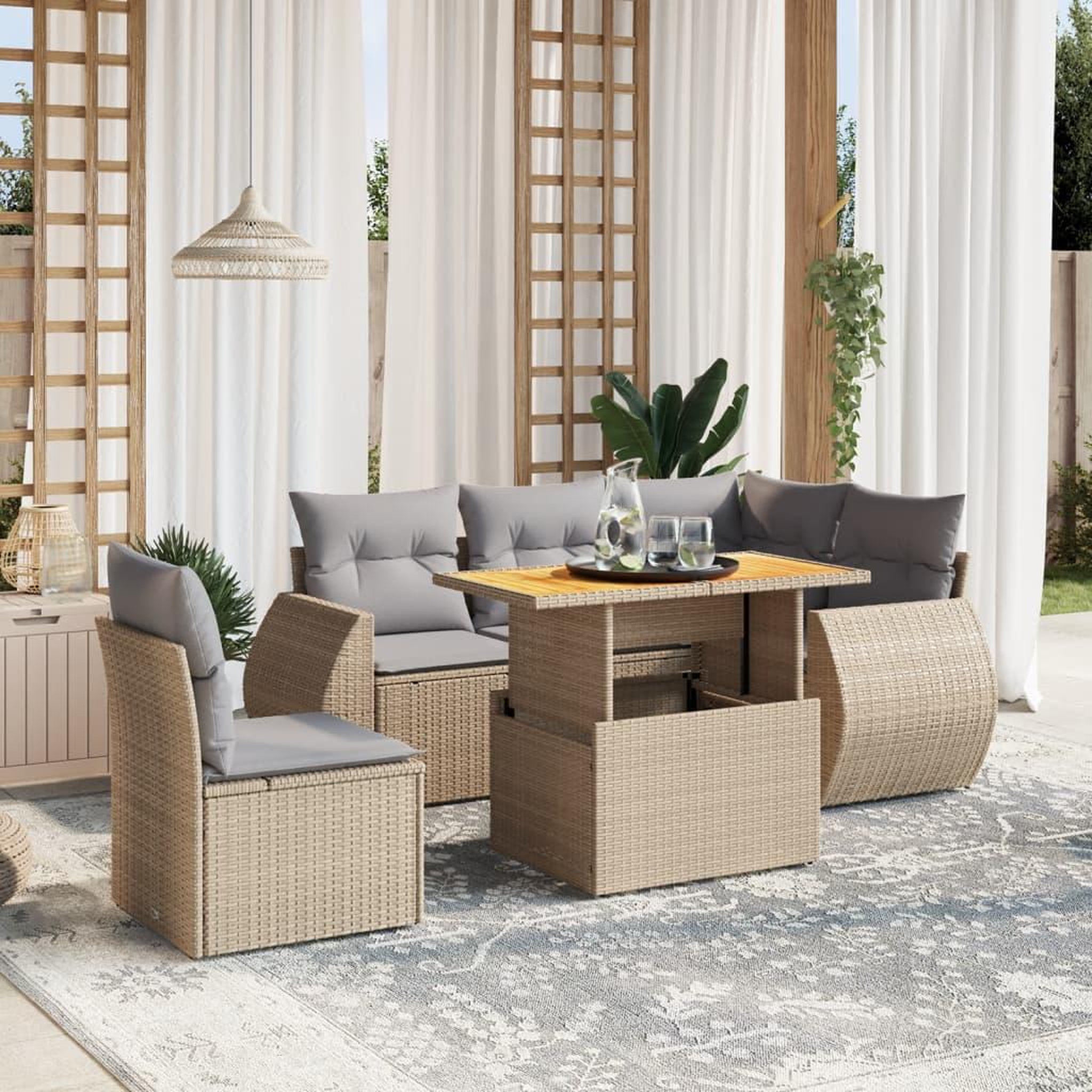 VIDAXL Salon de jardin avec coussins 6 pcs beige resine tressee