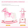 Voir la diapositive 5 : HOMCOM Cheval à bascule cheval de cowboy effet sonore selle rênes rose blanc