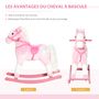 Voir la diapositive 5 : HOMCOM Cheval à bascule cheval de cowboy effet sonore selle rênes rose blanc