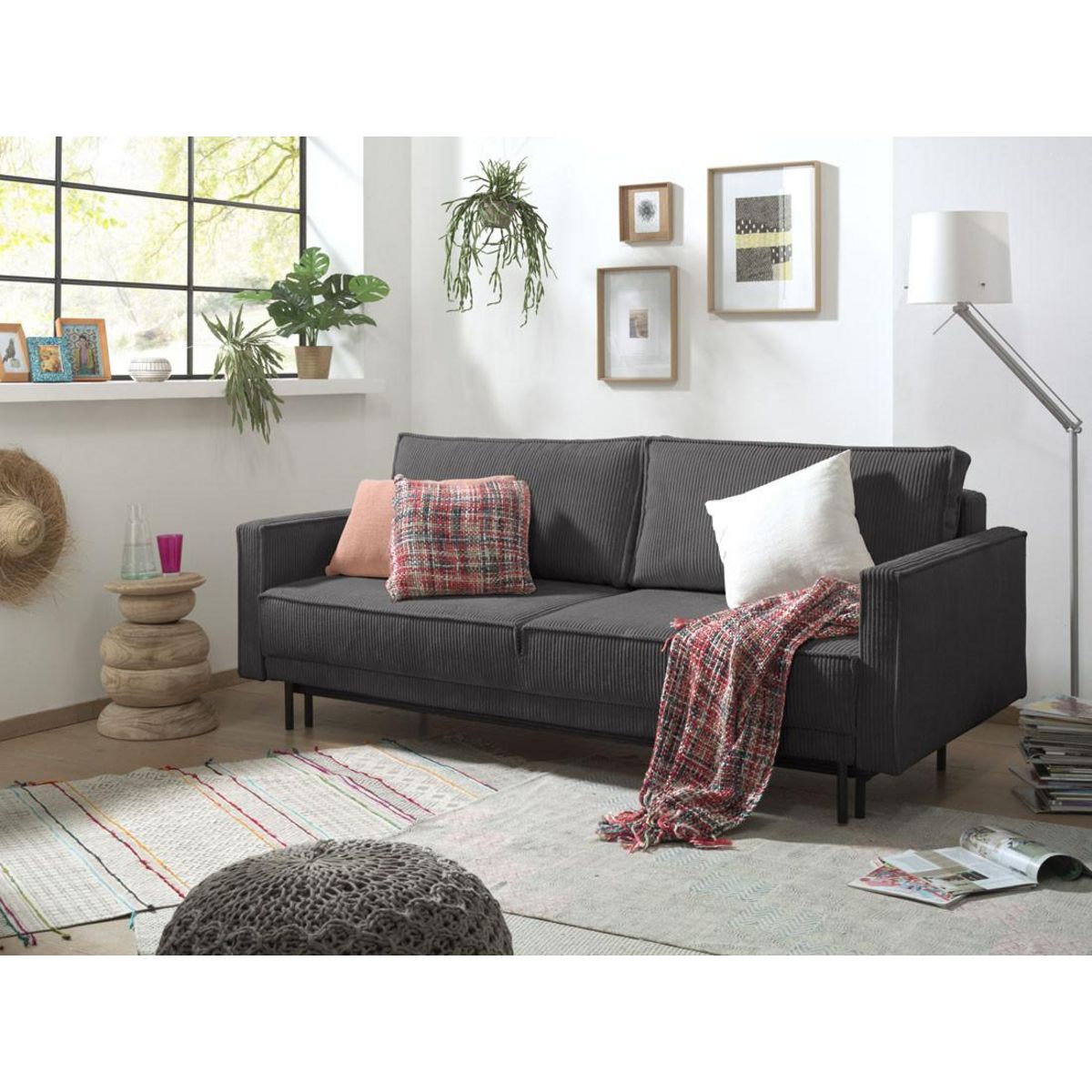 LISA DESIGN Charlie - canapé 3 places convertible avec coffre - en velours côtelé
