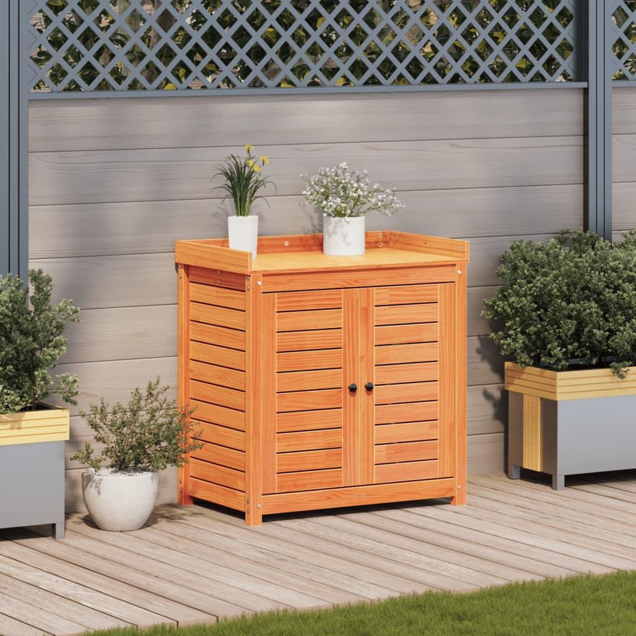 Voir la diapositive 3 : VIDAXL Table de rempotage avec etageres marron bois massif de pin