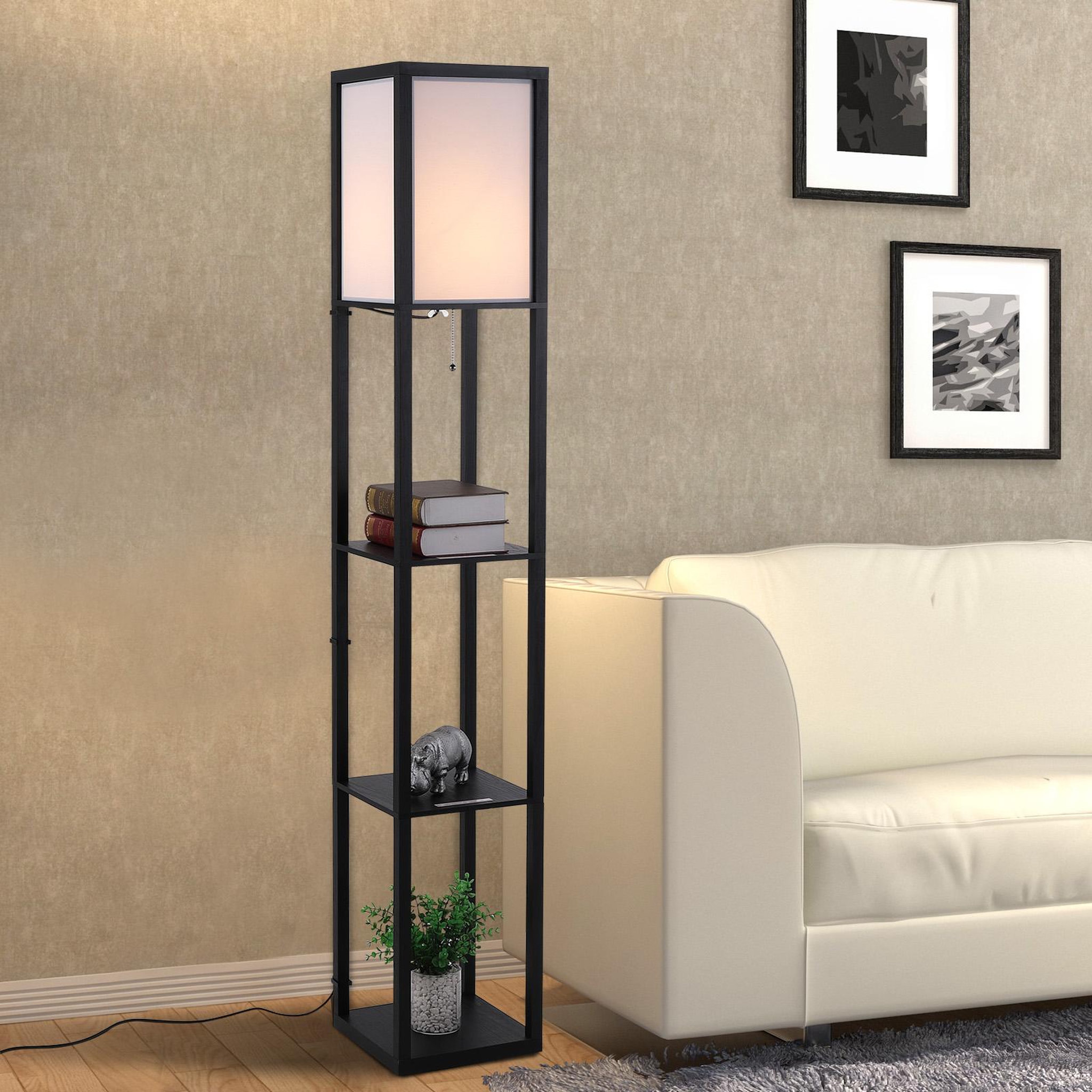 Voir la diapositive 2 : HOMCOM Lampadaire étagère lampe étagère 26L x 26l x 160H cm 3 étagères 4 niveaux MDF noir