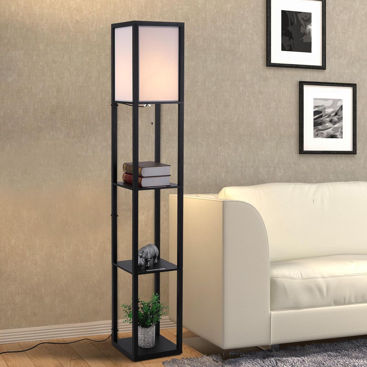 HOMCOM Lampadaire étagère lampe étagère 26L x 26l x 160H cm 3 étagères 4 niveaux MDF noir